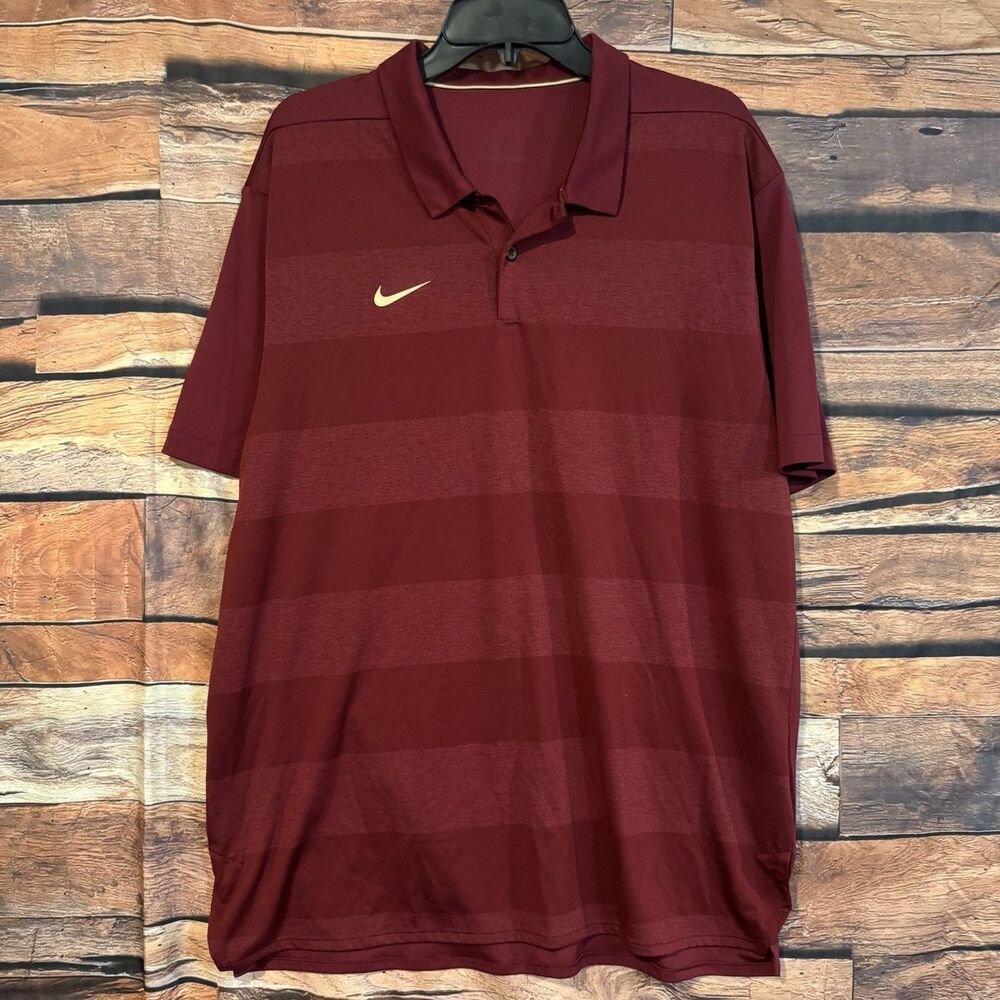 Nike Men's Size XL Dri-FIT Striped Golf Polo Shirt in Maroon Burgundy
